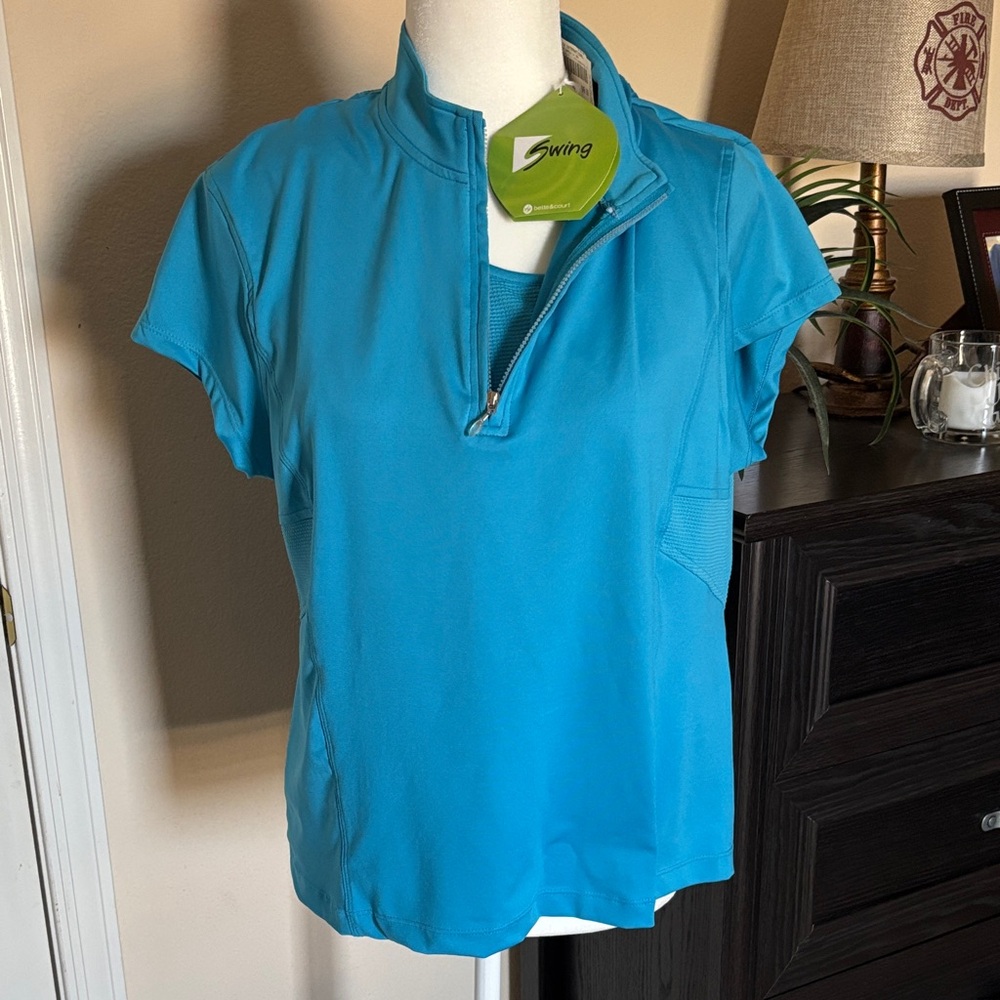 Swing Ladies Blue Golf Top With Built-In Sport Bra NWT SZ XL